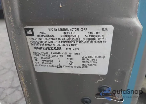 2002 GMC Envoy Sle z USA, uszkodzony, nr VIN 1GKDT13S022283765